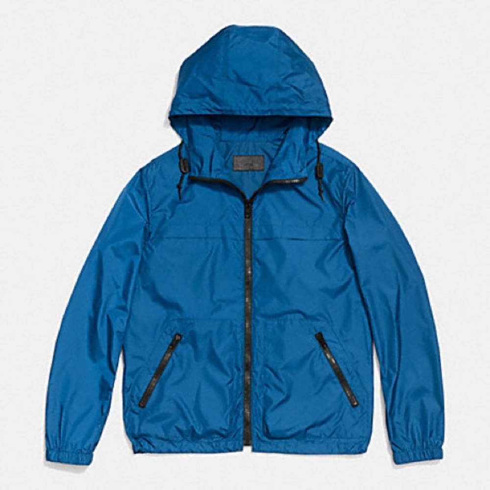 NWT Coach F85806 Marine Blue Hooded Packable Windbreaker Men’s Jacket Size XXL